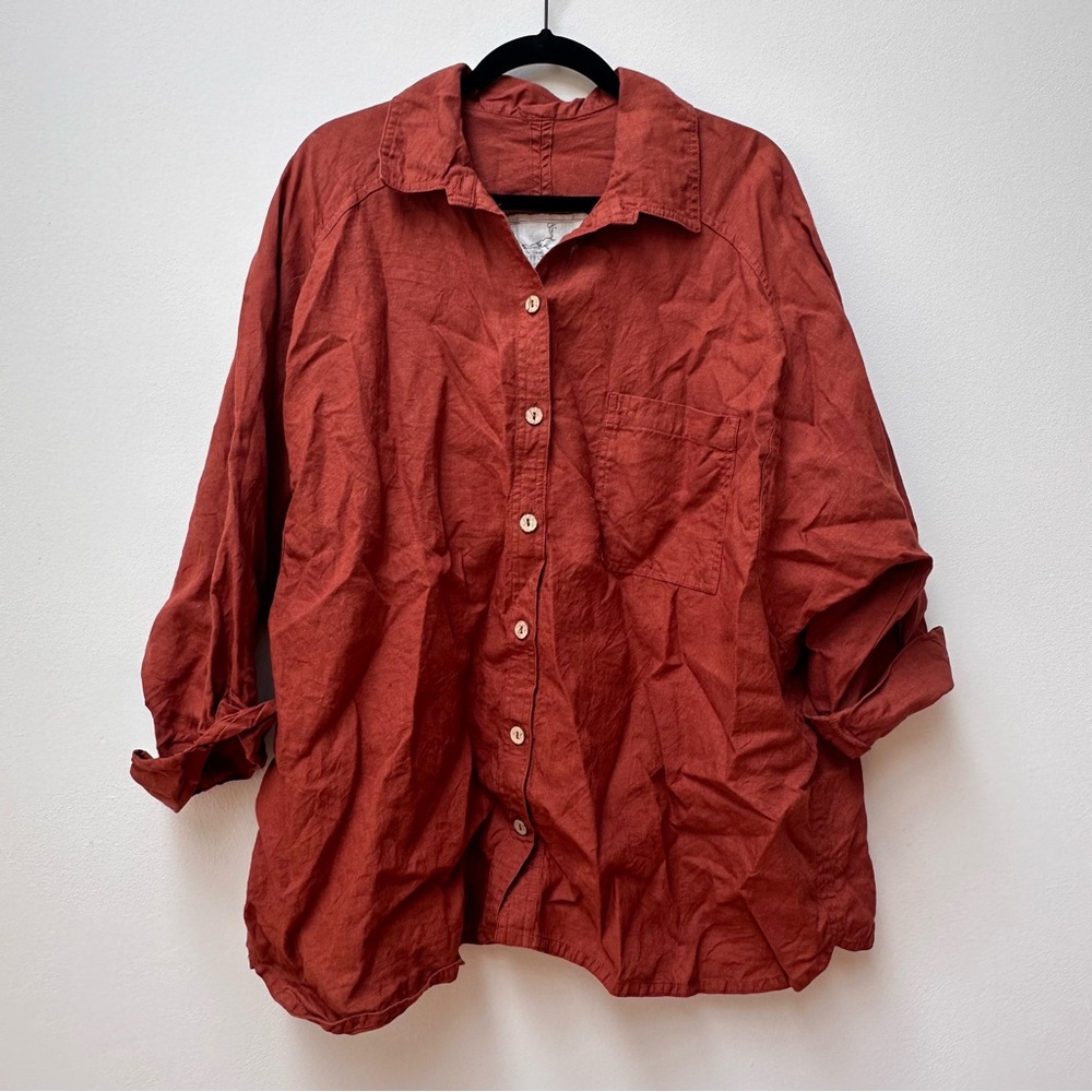 Not Perfect Linen Oversized Button Down Linen Shirt Redwood